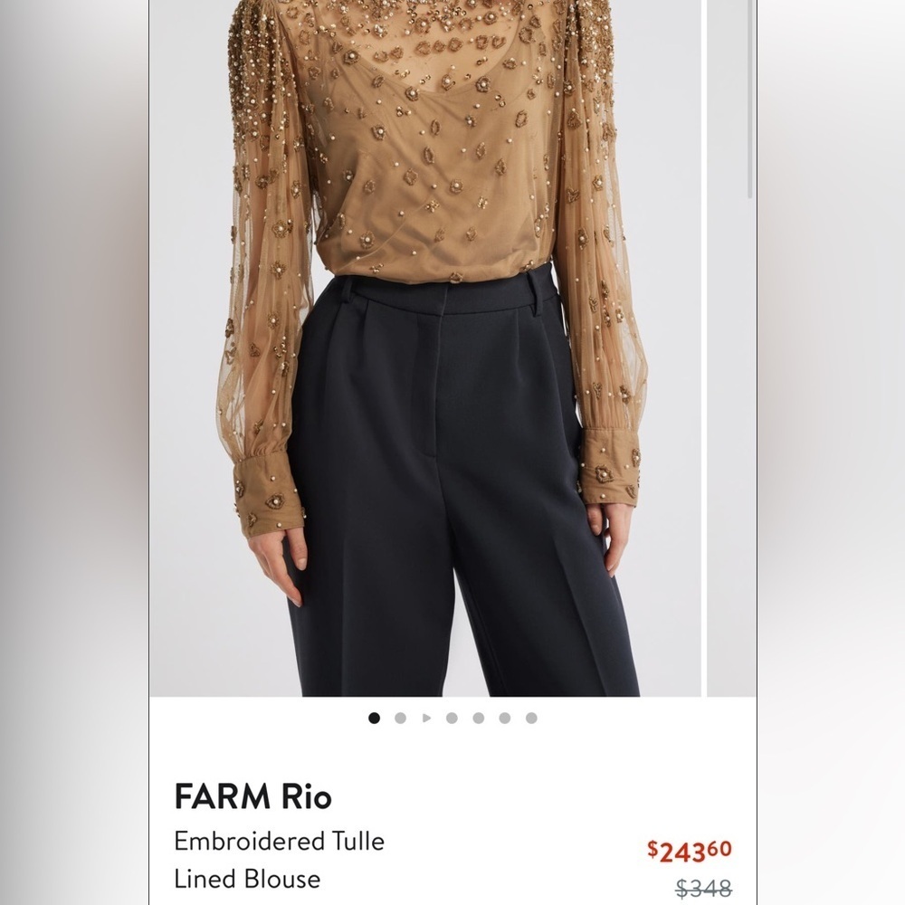 FARM Rio Embroidered Tulle Lined Blouse / Shirt - Picture 12 of 13